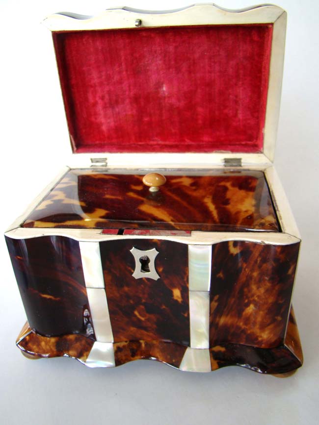 Possibly the finest small English Regency period Tortoiseshell and Mother-of-Pearl double Tea Caddy Box on the market today!! Circa 1810-1820.